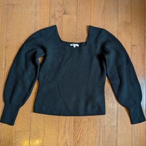Black Square Neck Women's Wool Sweater